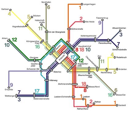 Netzplan Nr. 2: Die „Scheel­haase-Lösung” mit der im A-Tunnel fahrenden Linie 10