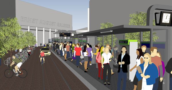 Visualisierung des Hochbahnsteigs Rosenstraße zu Spitzenzeiten